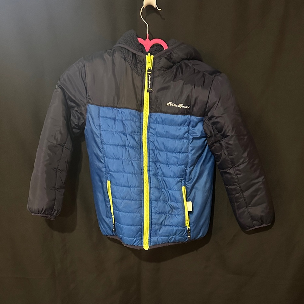 Eddie Bauer Blue and Black Jacket with Yellow Zipper